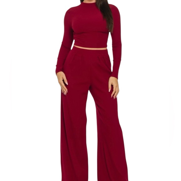 Julia by Love J Pants - 📦Julia by Love J Ribbed Two Piece Athlesure/Dress/Comfort Pant Set in Burgundy